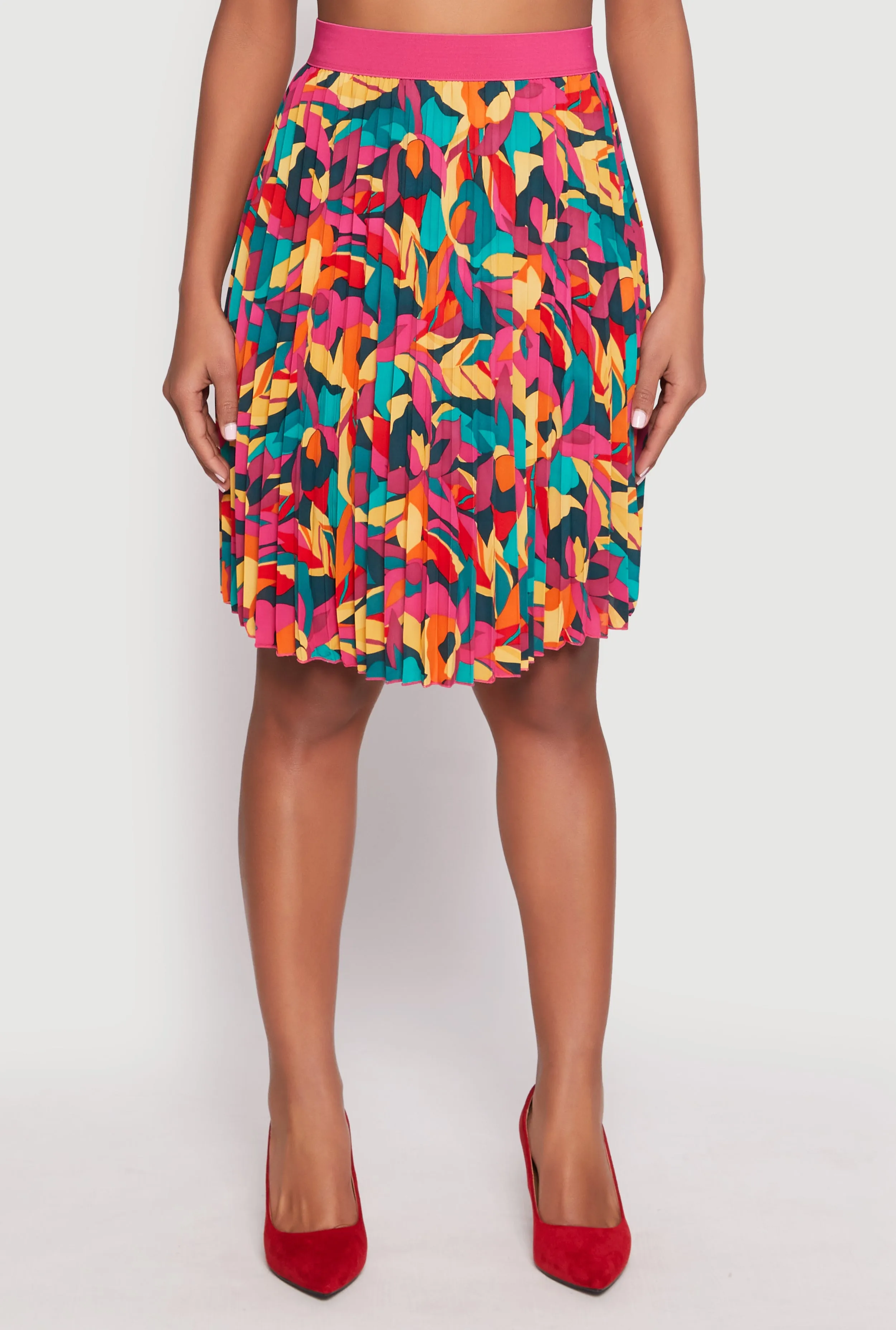 Abstract Print Pleated Skirt