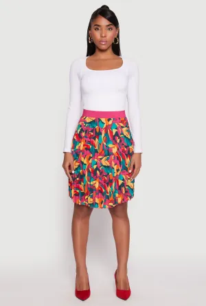 Abstract Print Pleated Skirt