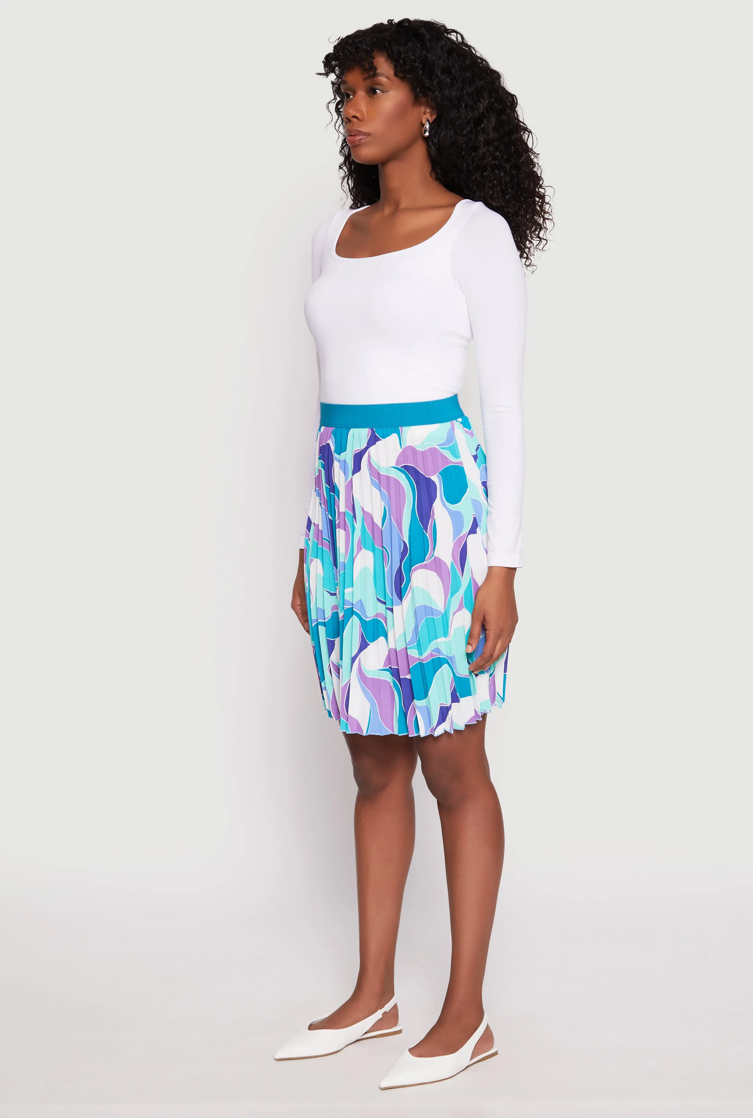 Abstract Print Pleated Skirt