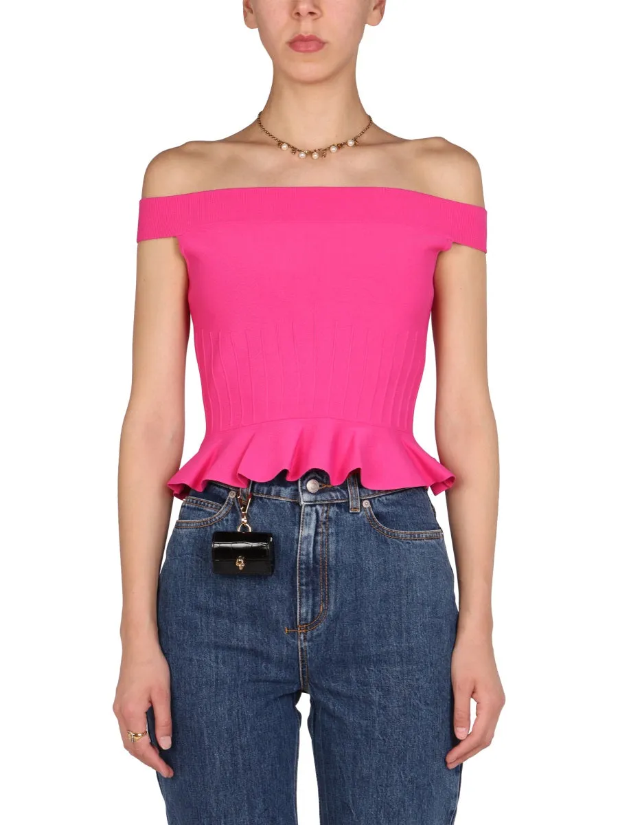Alexander McQueen Ruffled Bottom Cropped Knitted Top