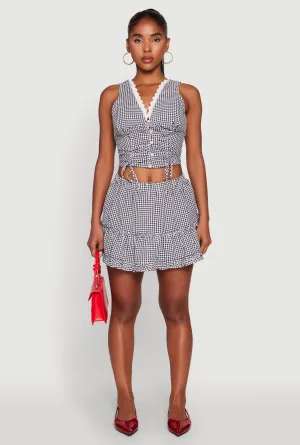 Almost Famous Gingham Ruffled Mini Skirt