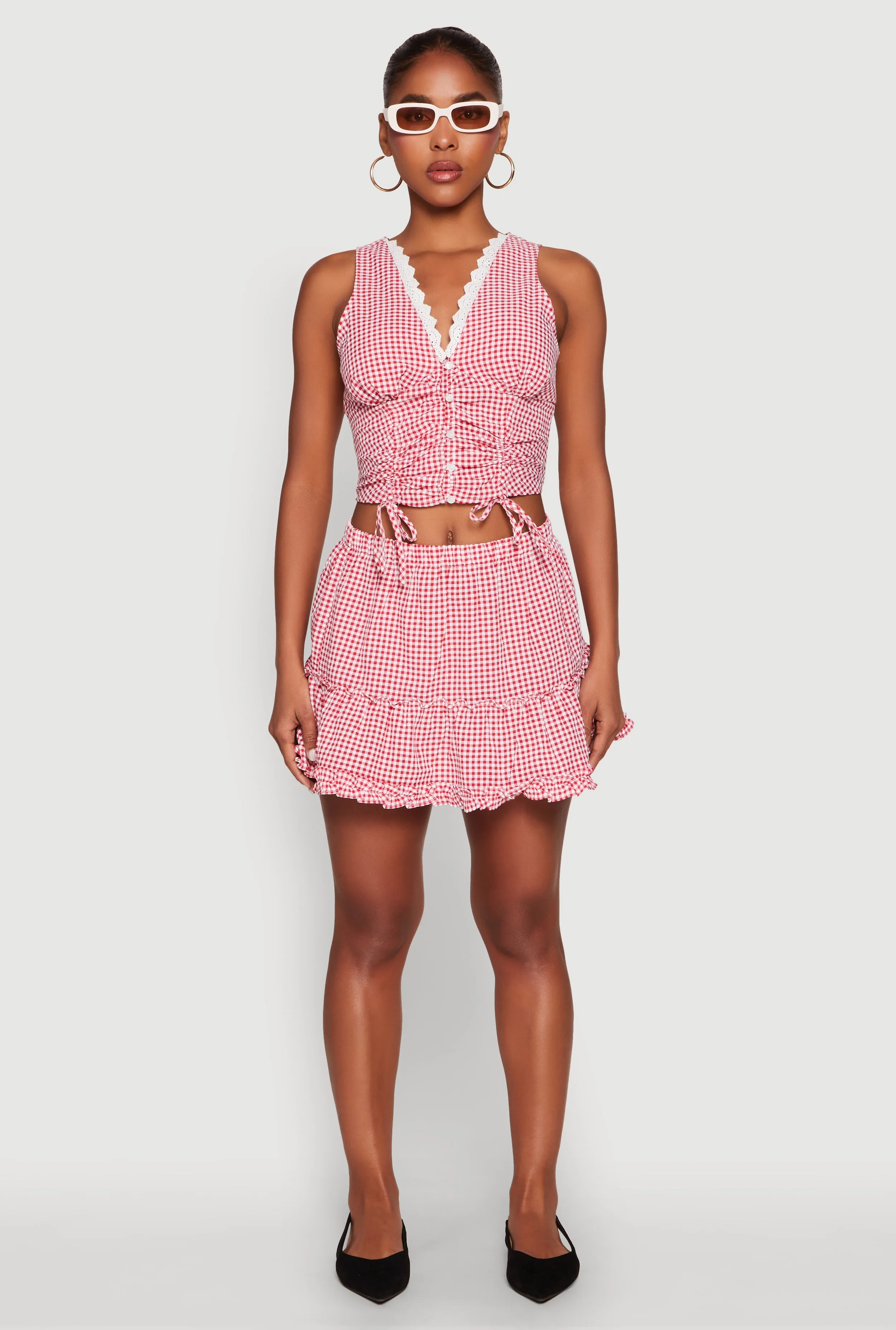 Almost Famous Gingham Ruffled Mini Skirt