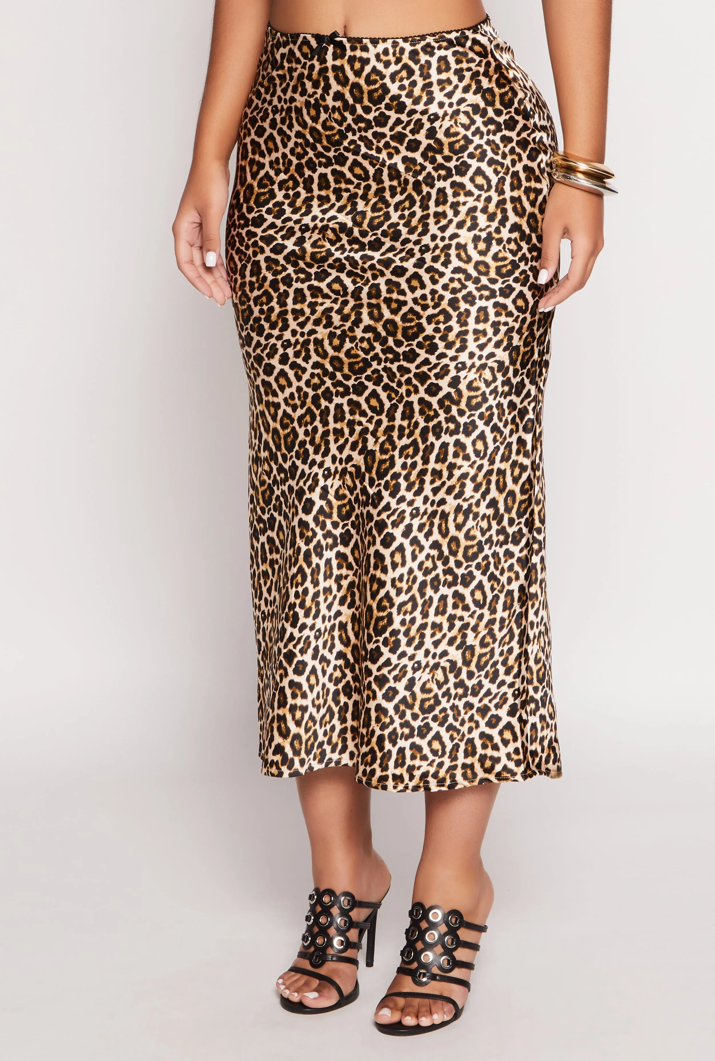 Almost Famous Satin Printed Pattern Midi Skirt