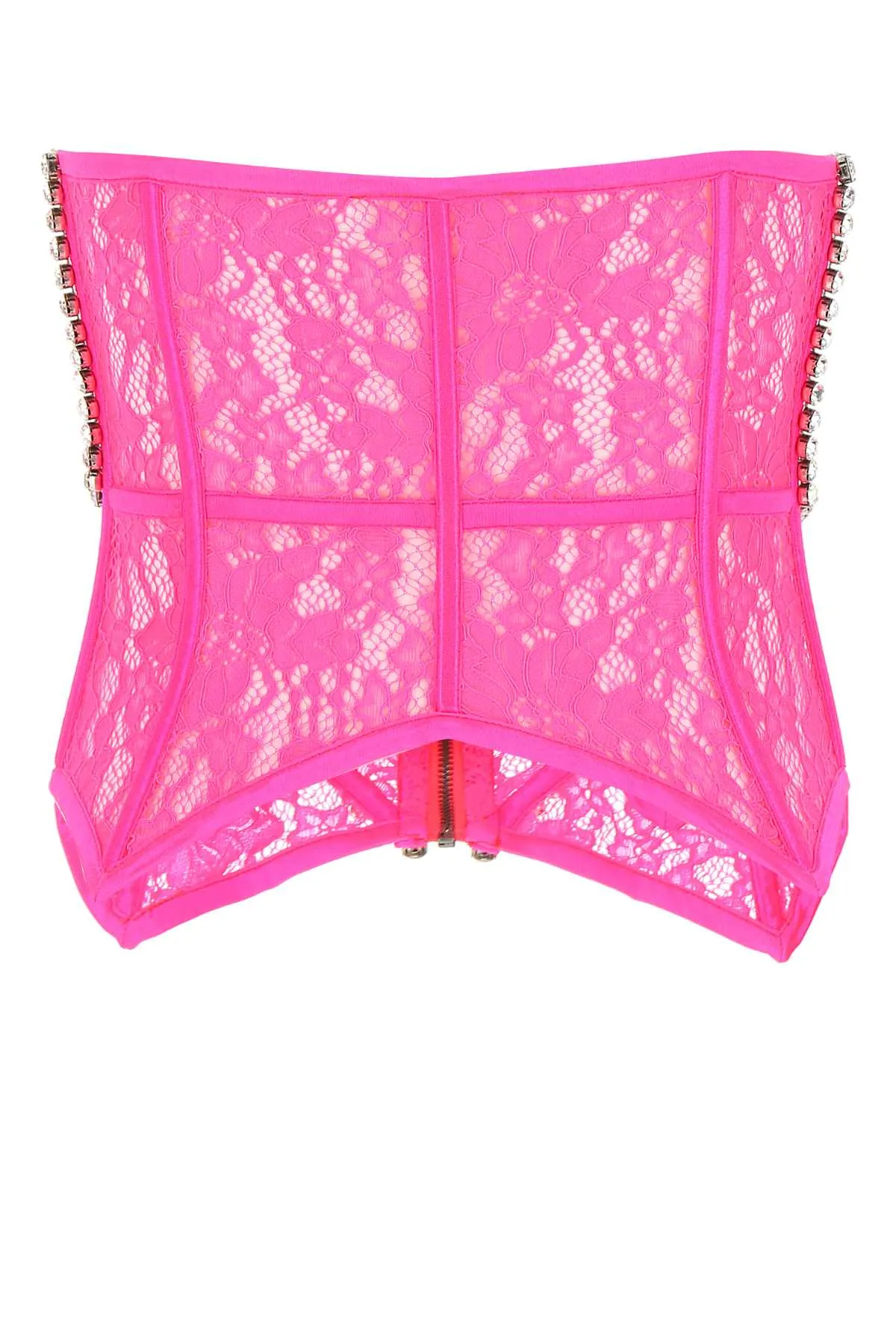 Area Lace Detailed Zip-Up Strapless Top