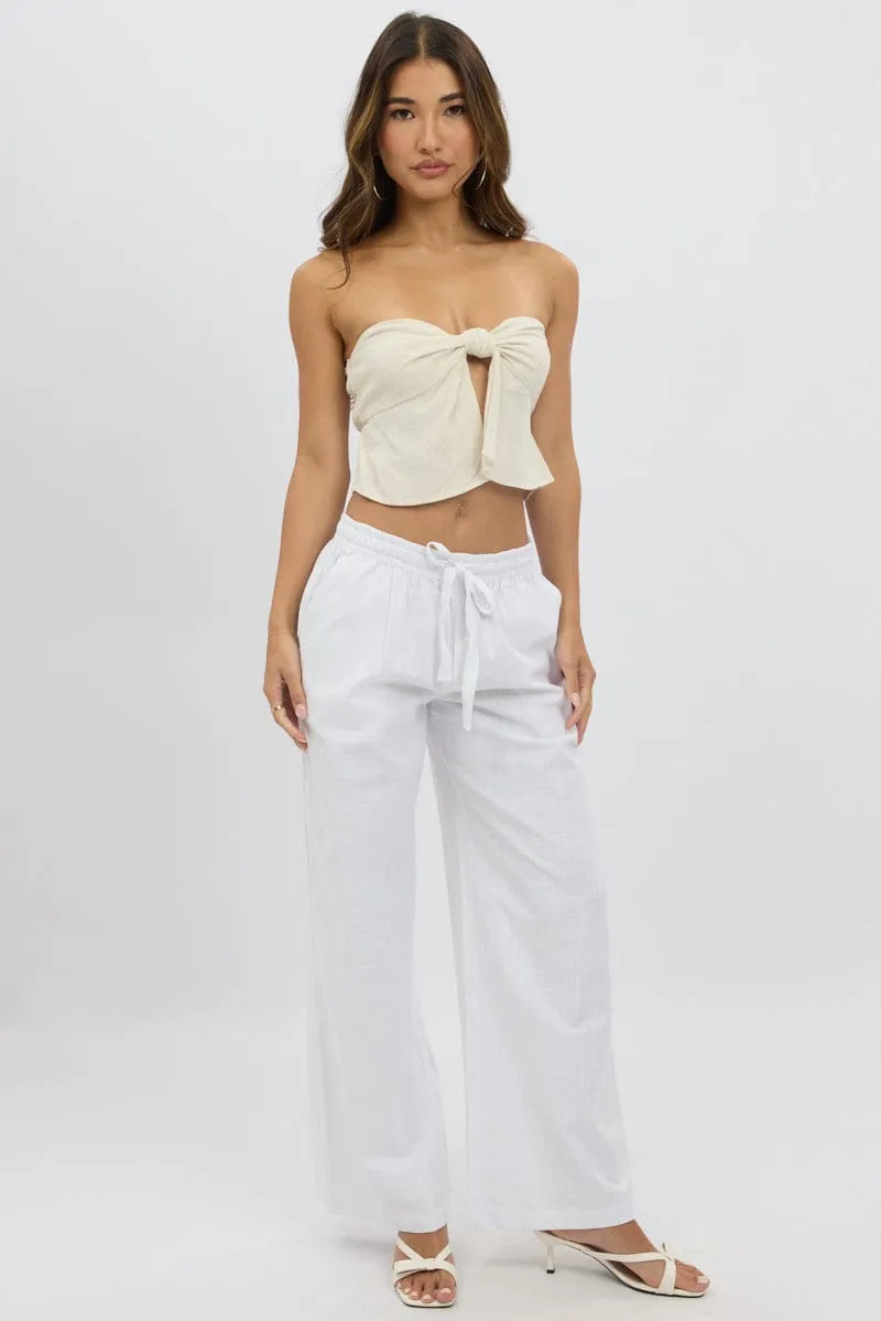 Beige Tube Top Strapless Open Front Linen Blend