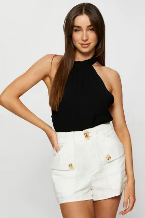 Black Halter Top Sleeveless Tie Up