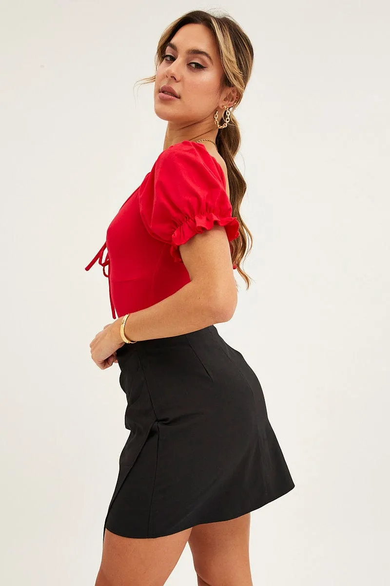 Black Mini Skirt Wrap Front