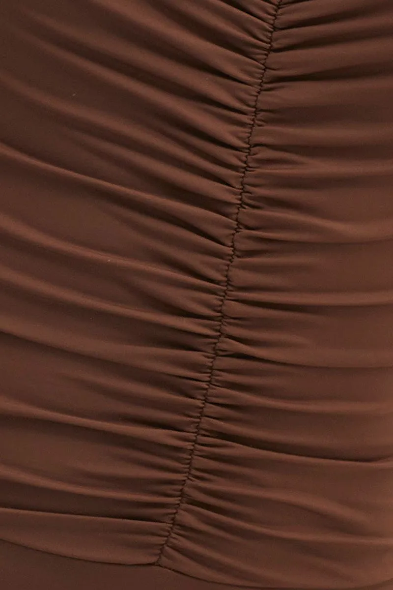 Brown Ruched Front Strapless Bodysuit