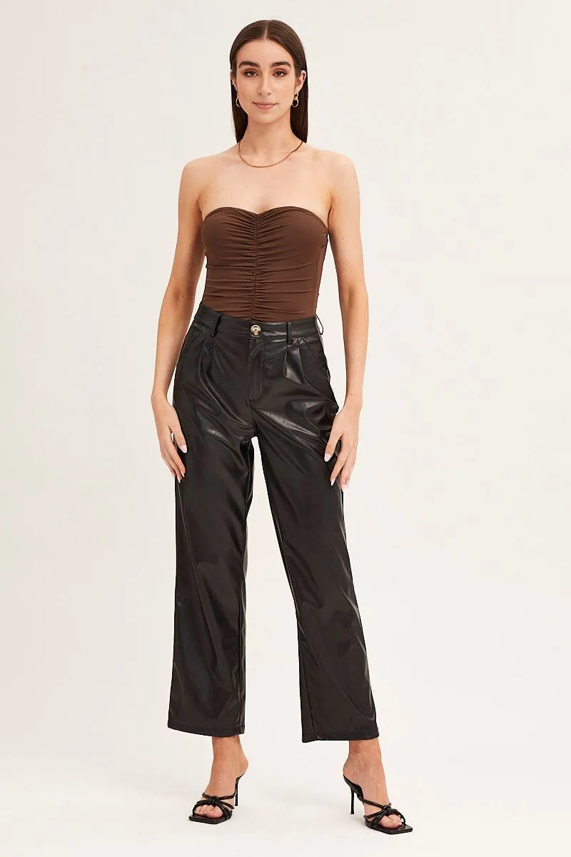 Brown Ruched Front Strapless Bodysuit