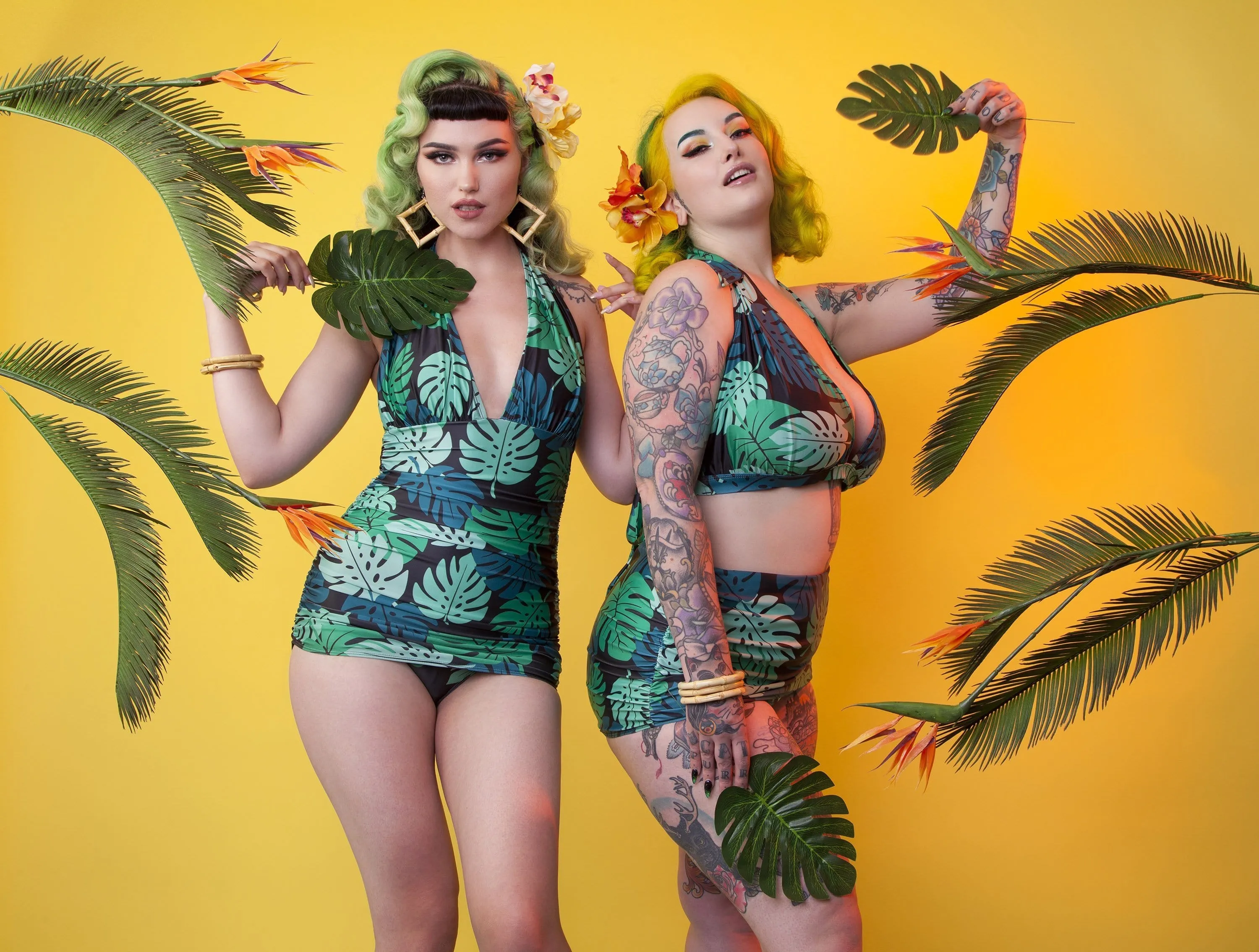 Collectif Green Palm Ruched triangle top
