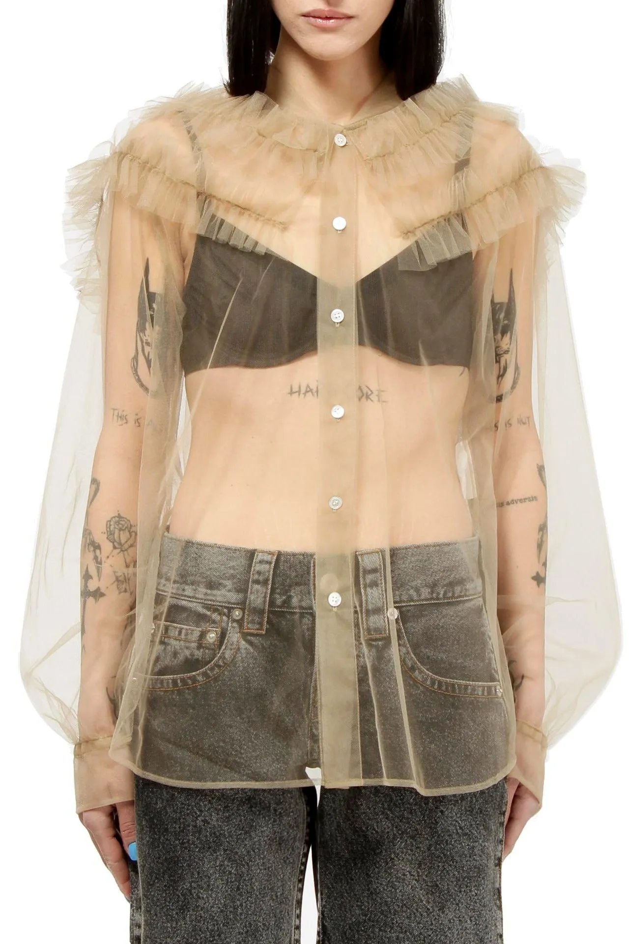 Comme Des Garçons Noir Kei Ninomiya Ruffled Sheer Blouse