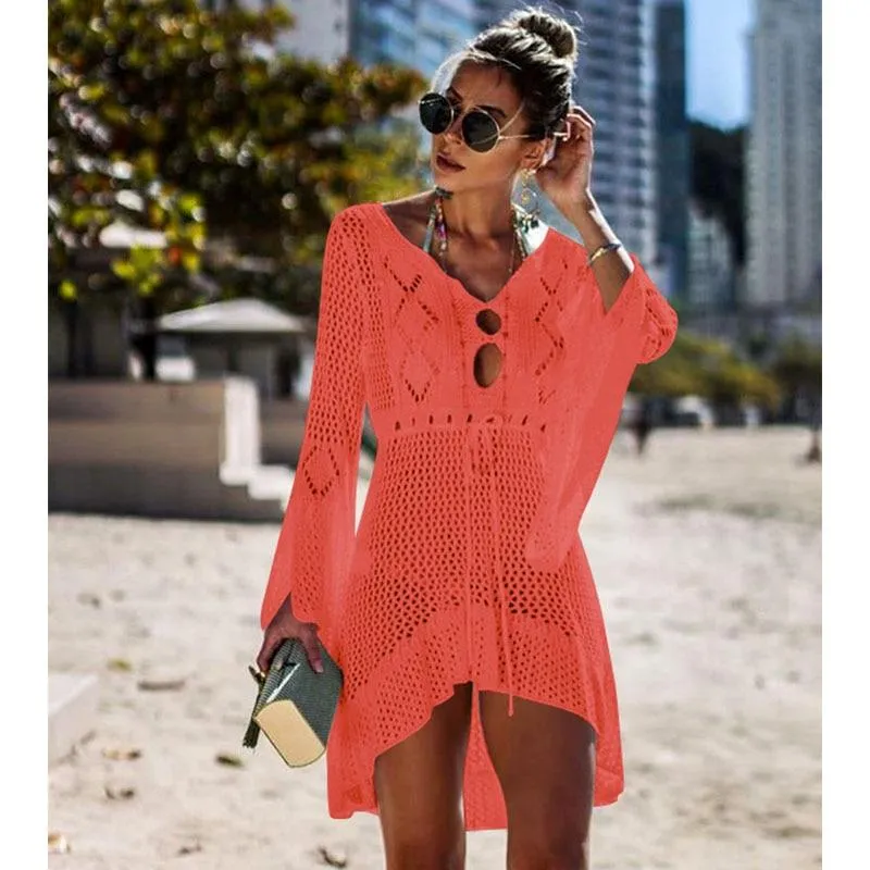 Crochet White Knitted Beach Cover