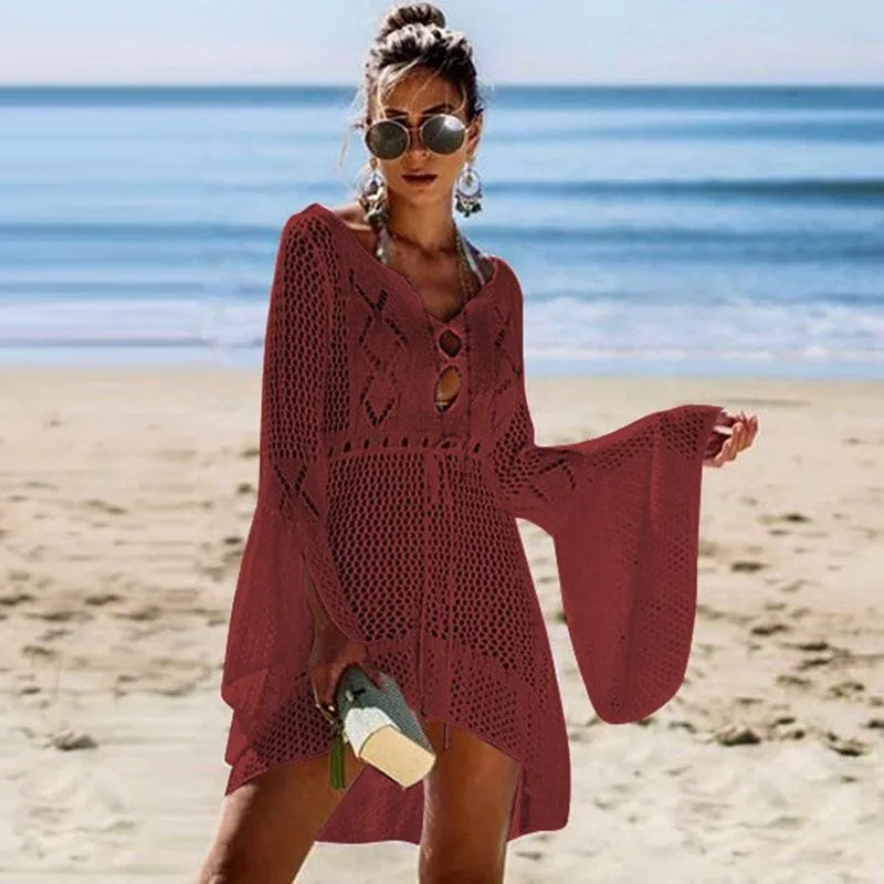 Crochet White Knitted Beach Cover