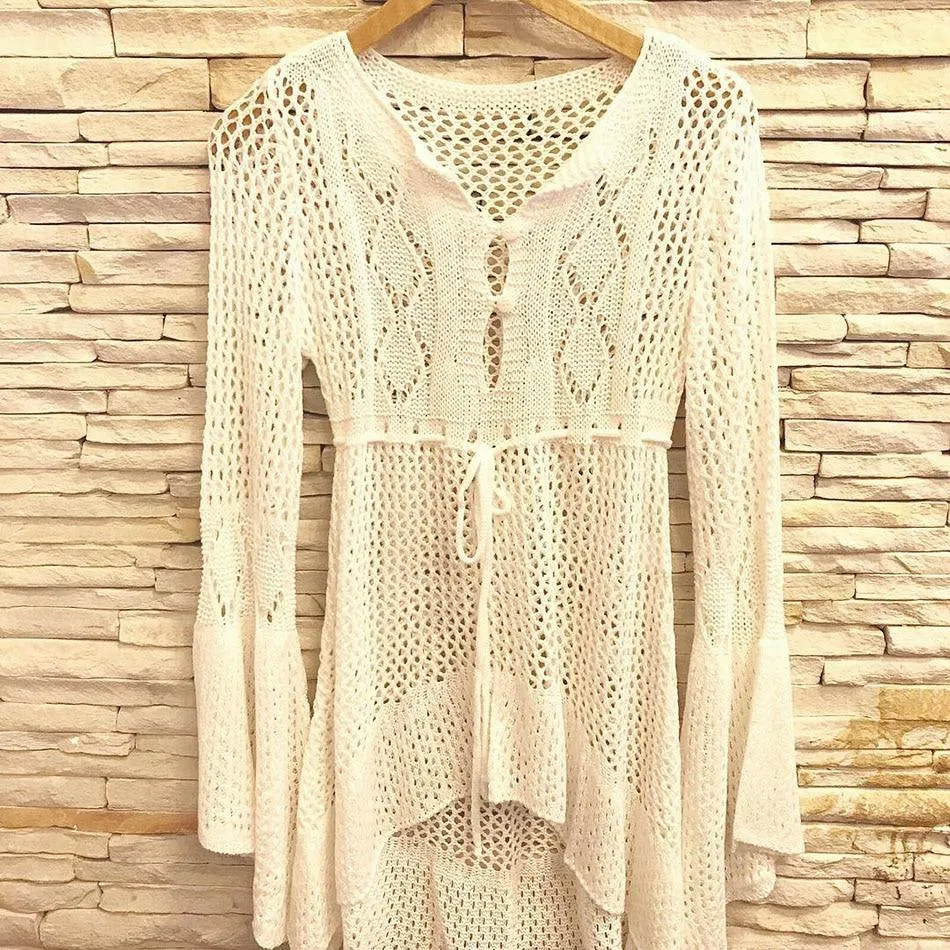 Crochet White Knitted Beach Cover