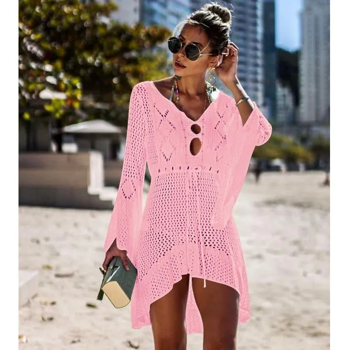 Crochet White Knitted Beach Cover