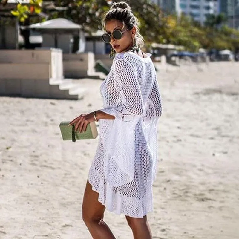 Crochet White Knitted Beach Cover