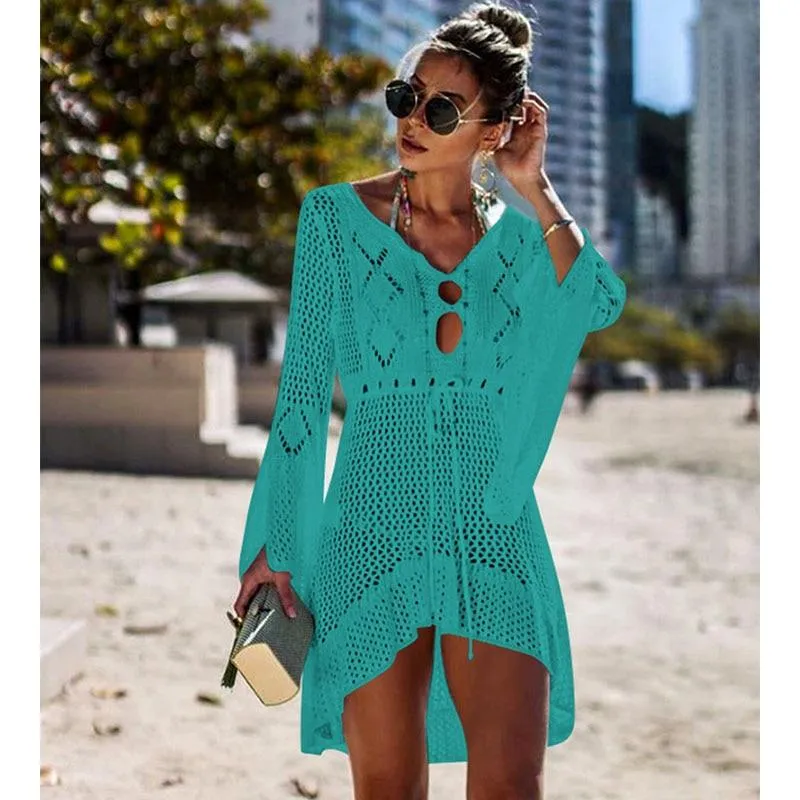 Crochet White Knitted Beach Cover