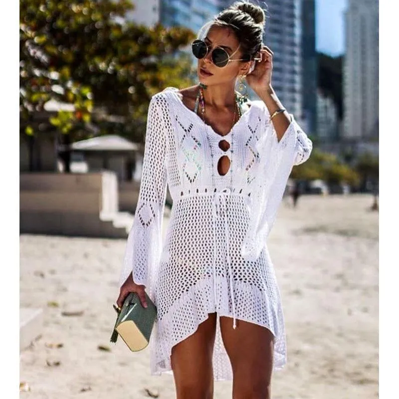Crochet White Knitted Beach Cover