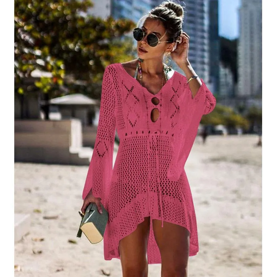 Crochet White Knitted Beach Cover