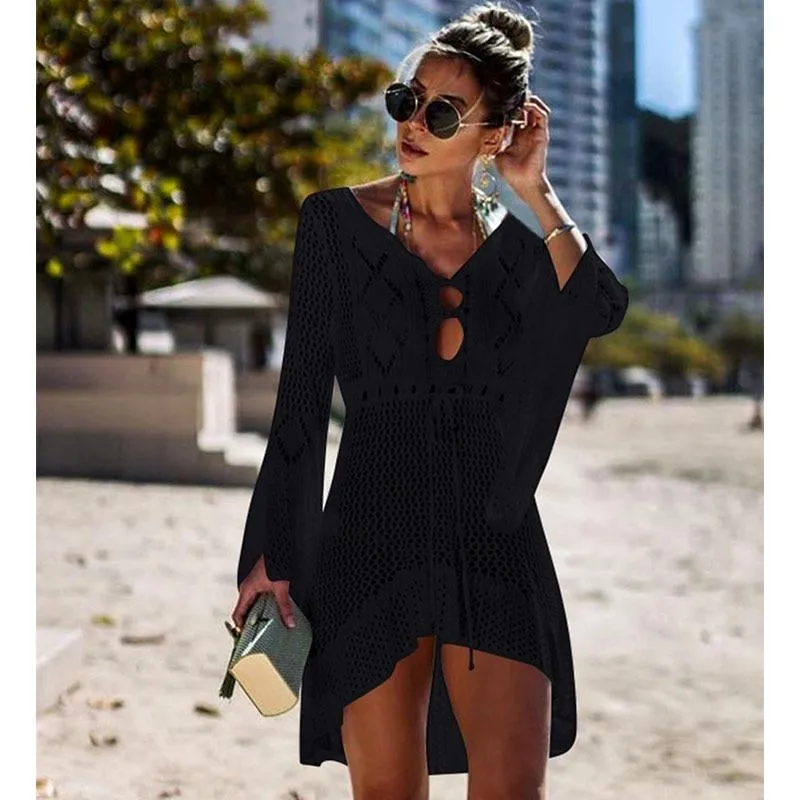 Crochet White Knitted Beach Cover