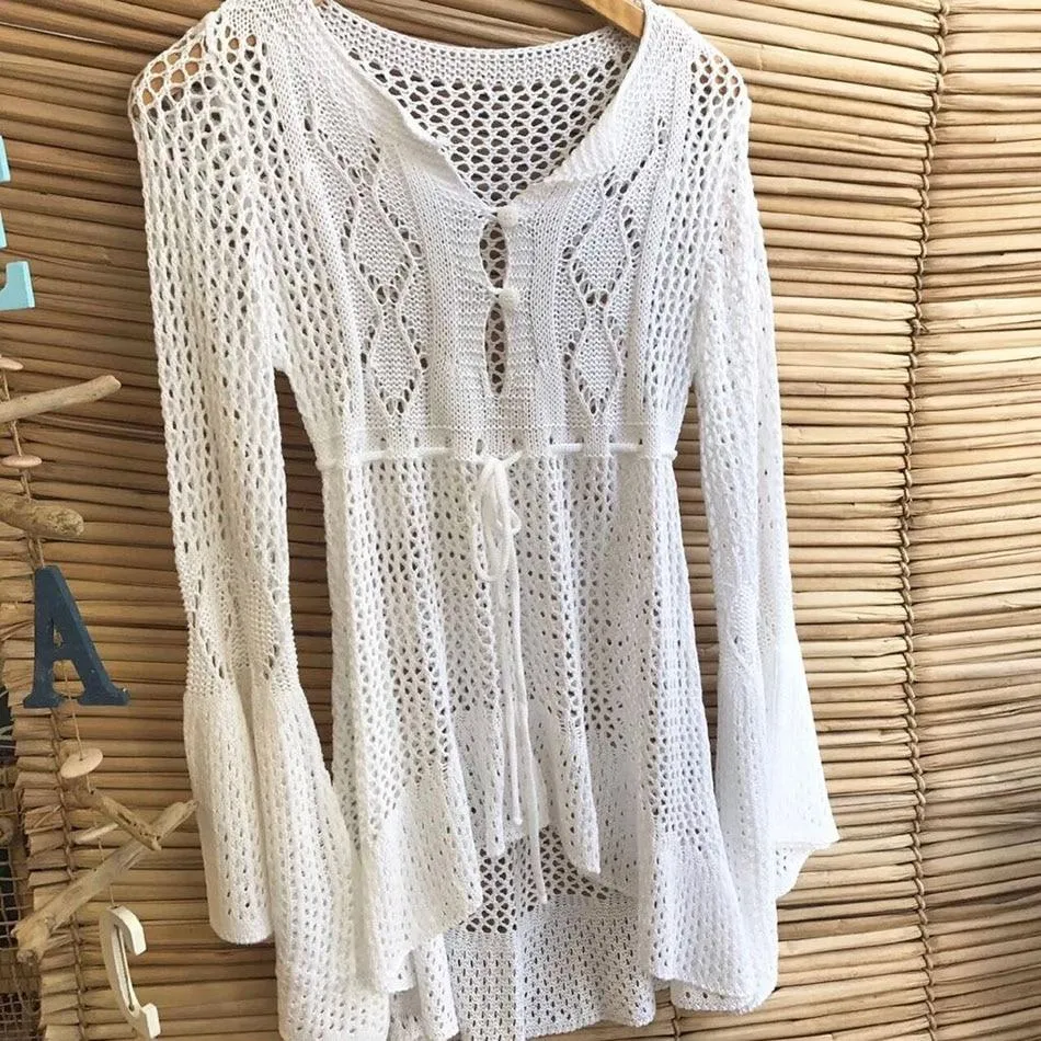 Crochet White Knitted Beach Cover