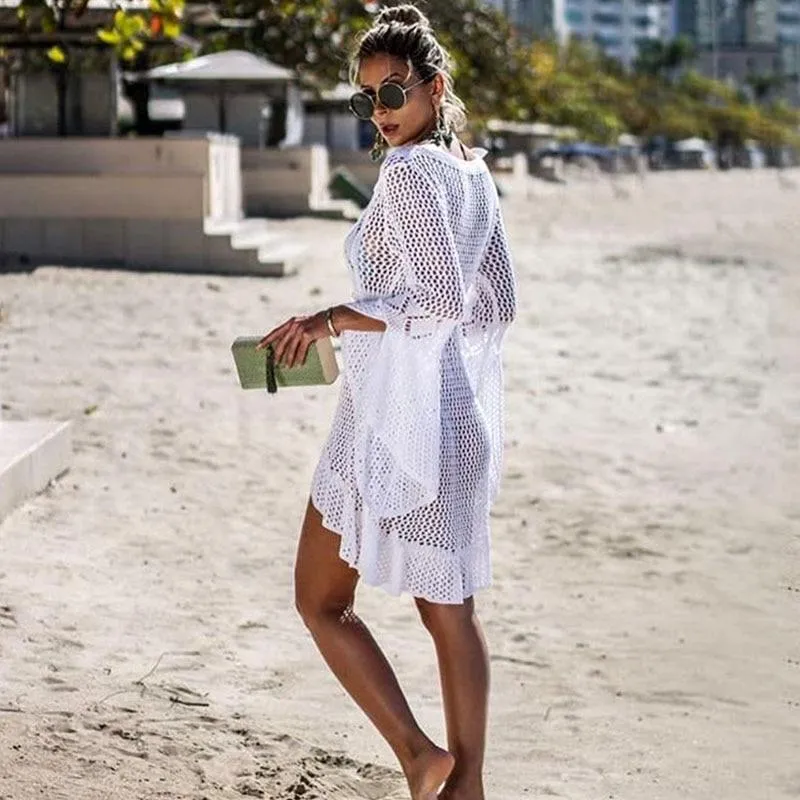Crochet White Knitted Beach Cover