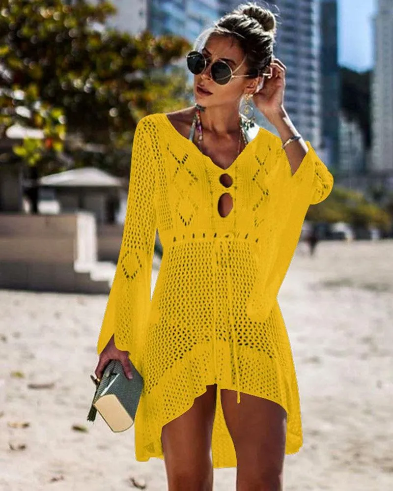 Crochet White Knitted Beach Cover