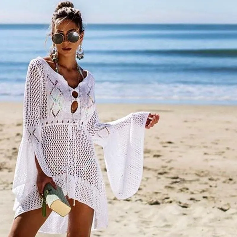 Crochet White Knitted Beach Cover