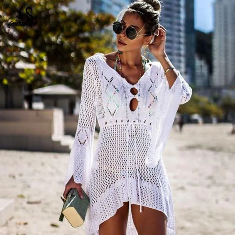 Crochet White Knitted Beach Cover