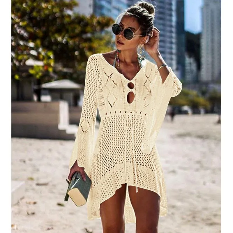 Crochet White Knitted Beach Cover