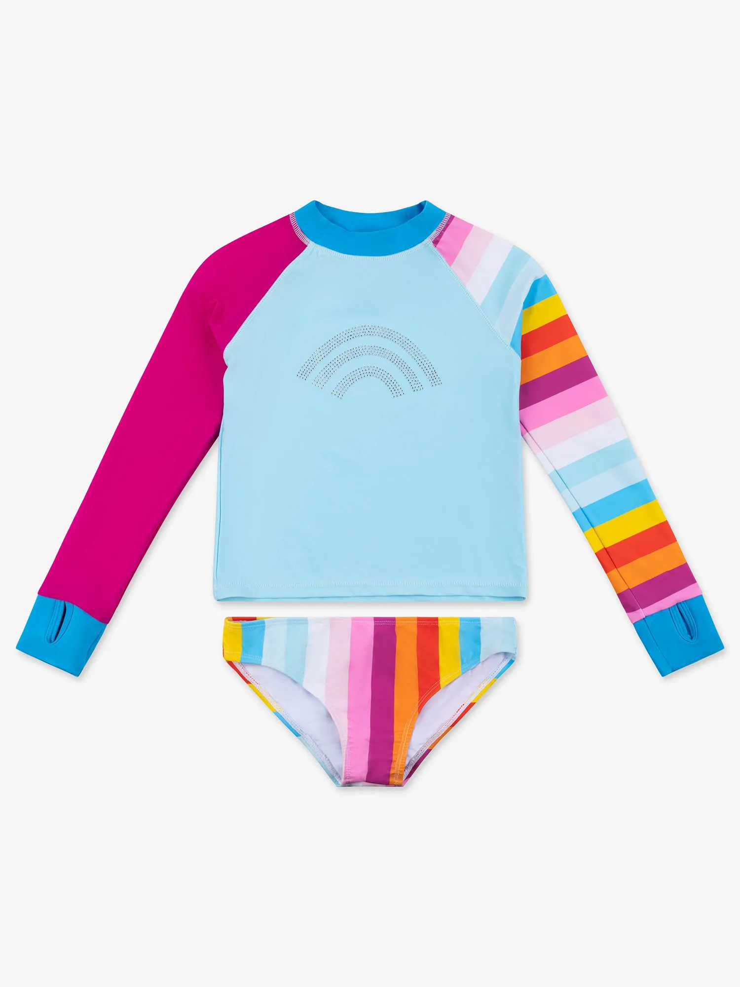 Elvie Colorblock Rhinestone Print Rashguard Swimsuit Set