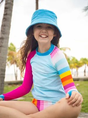 Elvie Colorblock Rhinestone Print Rashguard Swimsuit Set