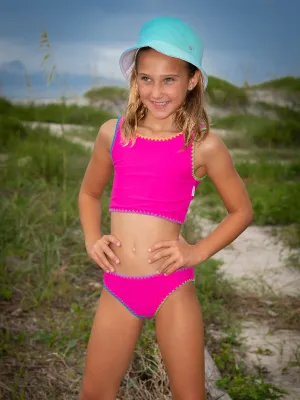 Embroidered Trim Tankini Two Piece Swimsuit Set