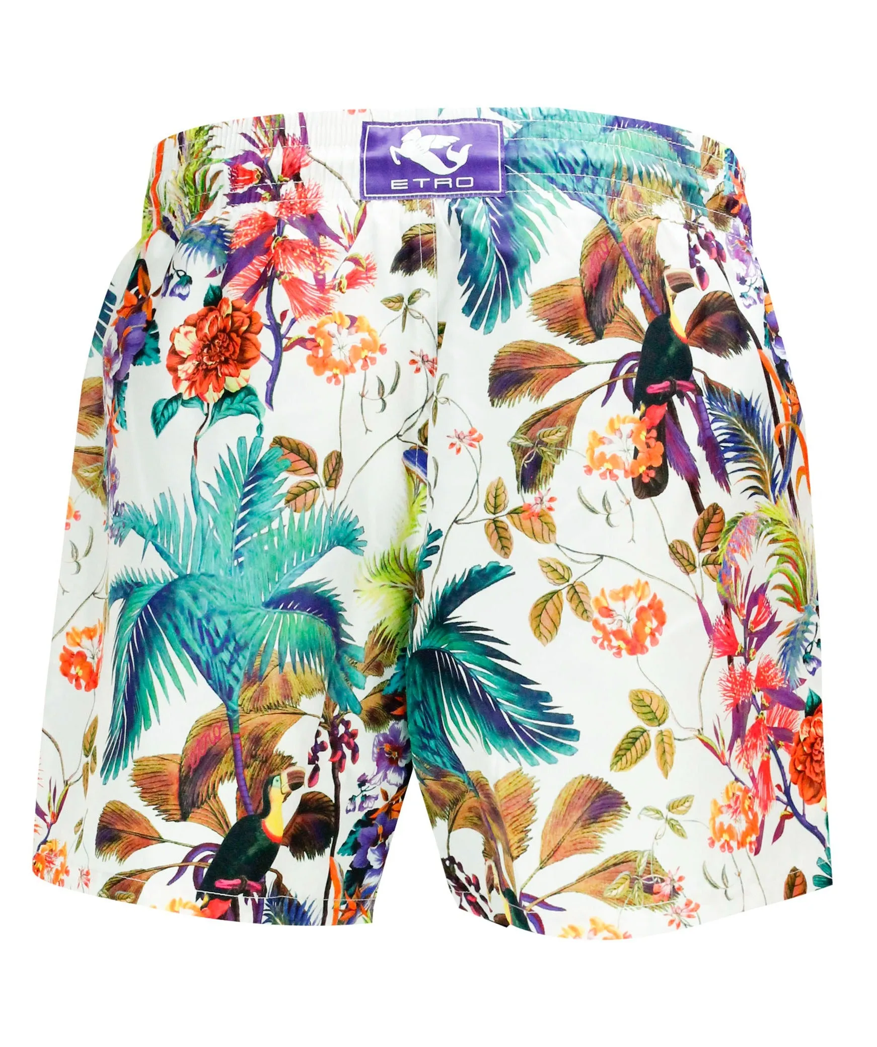 Etro Logo Patch Tropical Print Swim Shorts