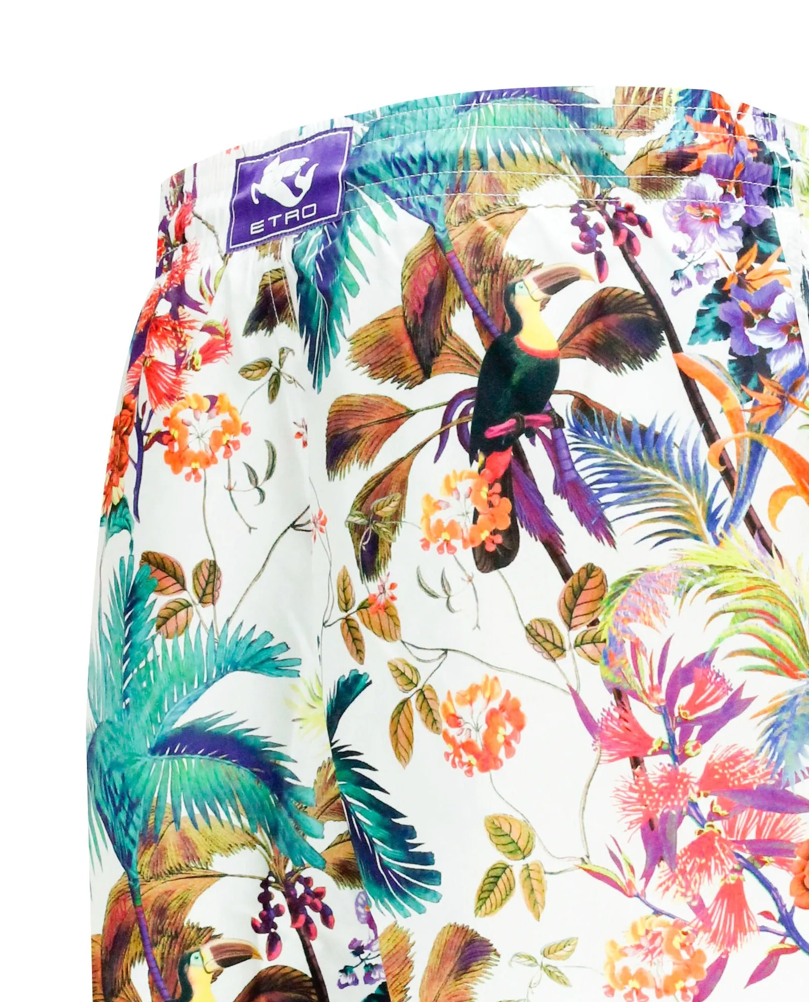 Etro Logo Patch Tropical Print Swim Shorts