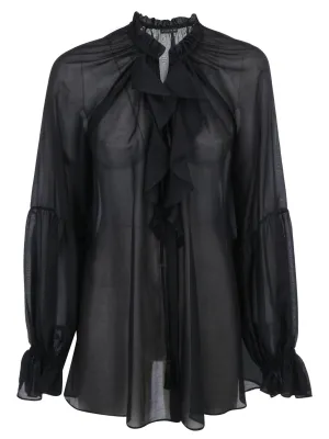 Etro Oversized Ruffled Detail Sheer Blouse