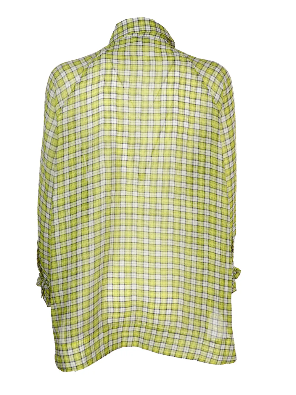 Ganni Drop Shoulder Plaid Ruffled Placket Shirt