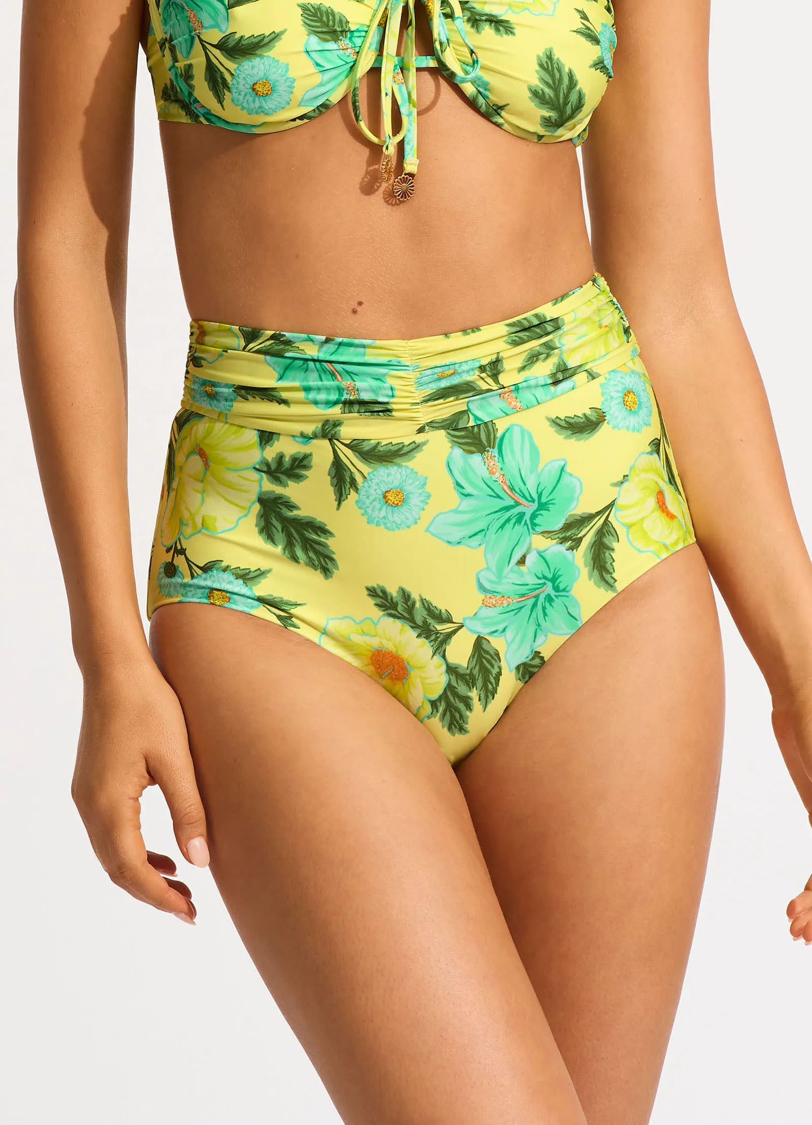 Garden Party High Waisted Bikini Bottom - Lime Light