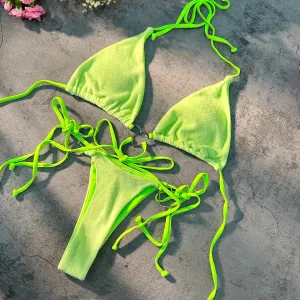 Green Brown Soft Triangle Cup tie Halter Bikini