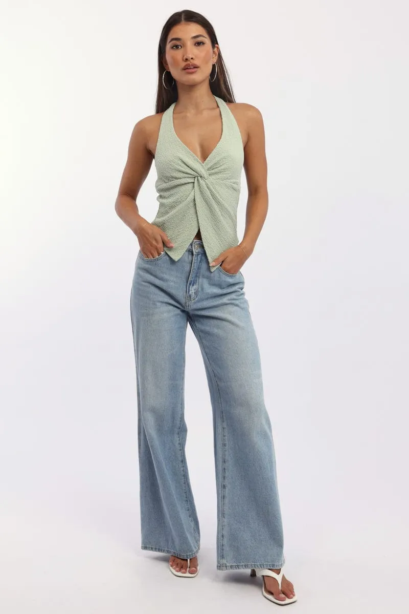 Green Halter Neck Top Sleeveless