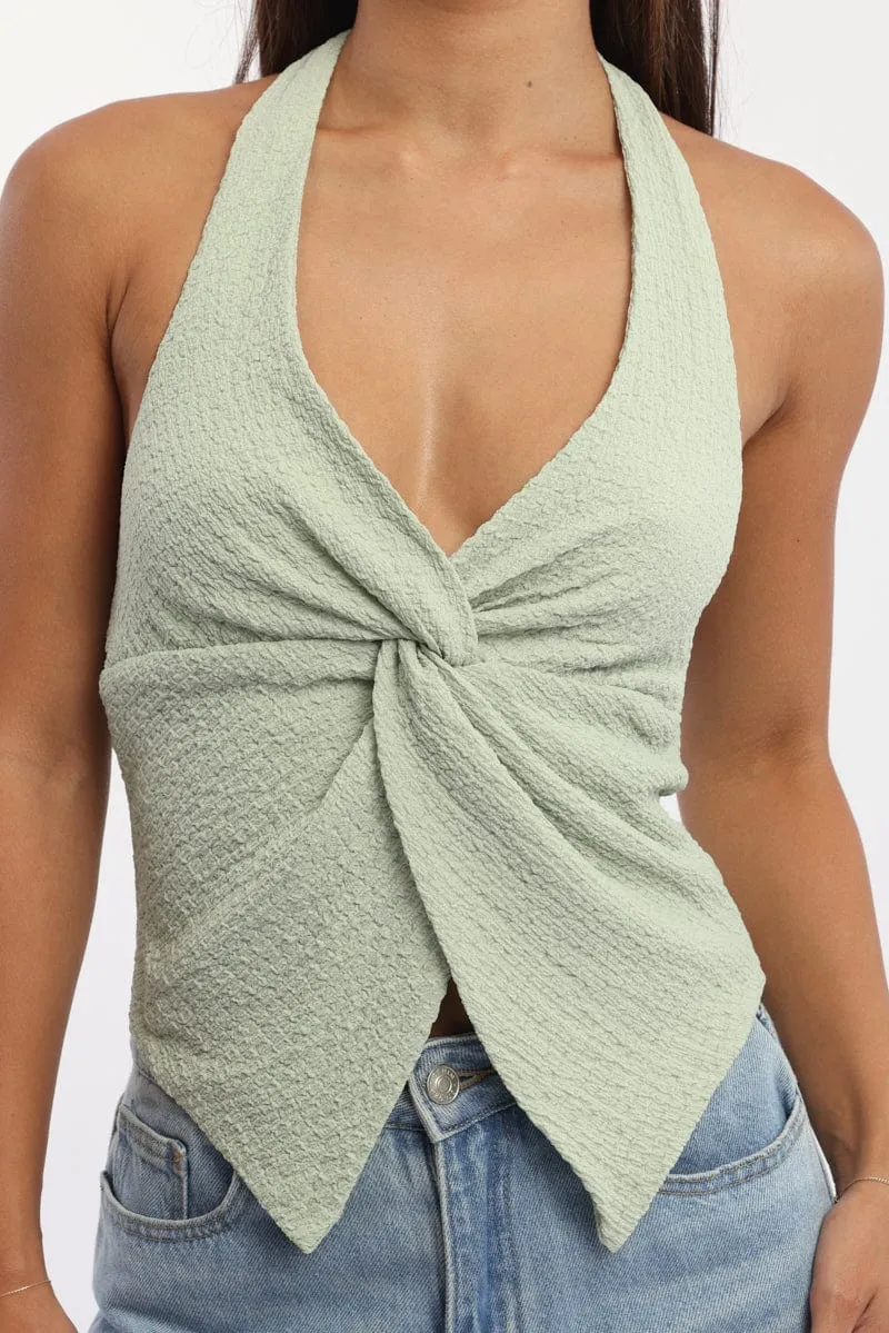 Green Halter Neck Top Sleeveless