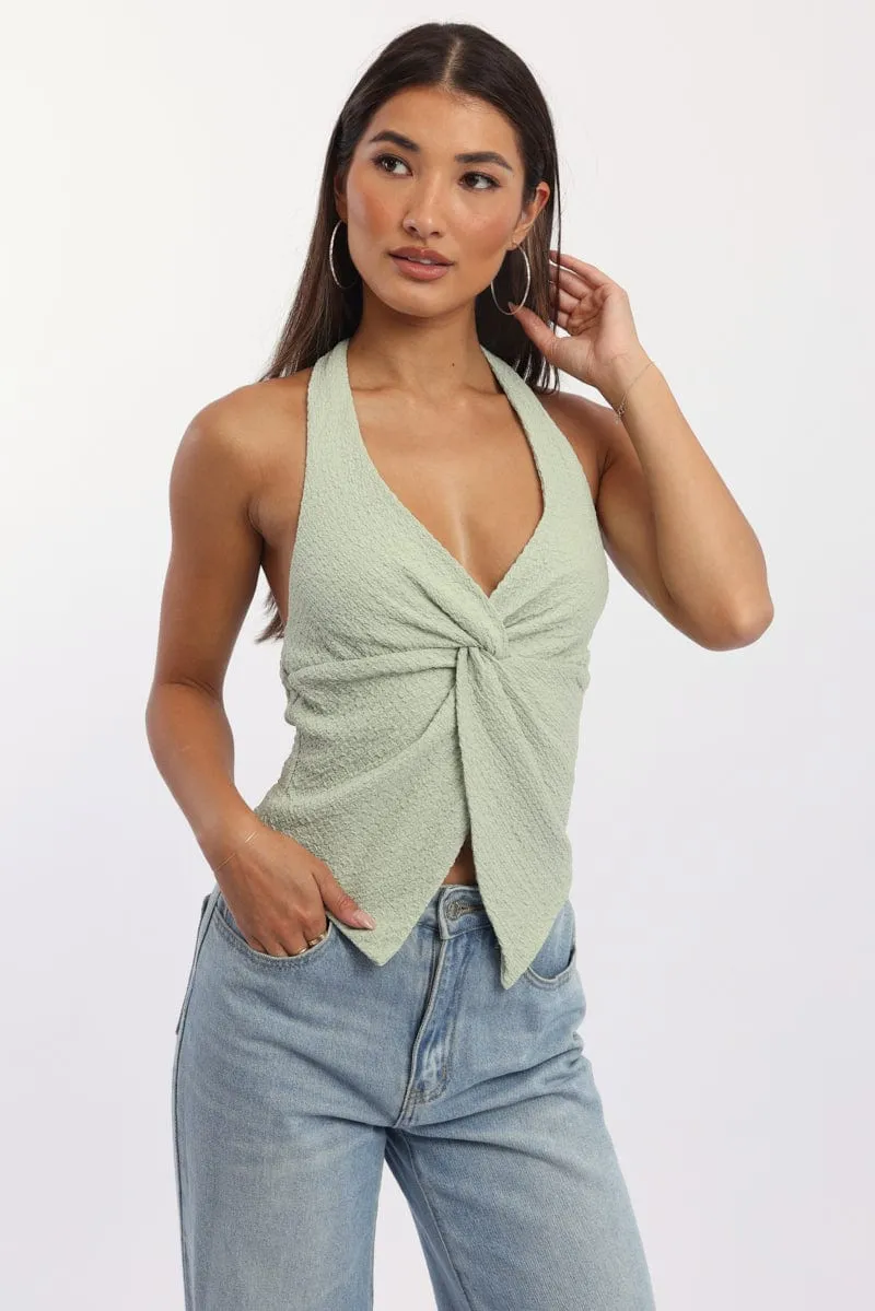 Green Halter Neck Top Sleeveless