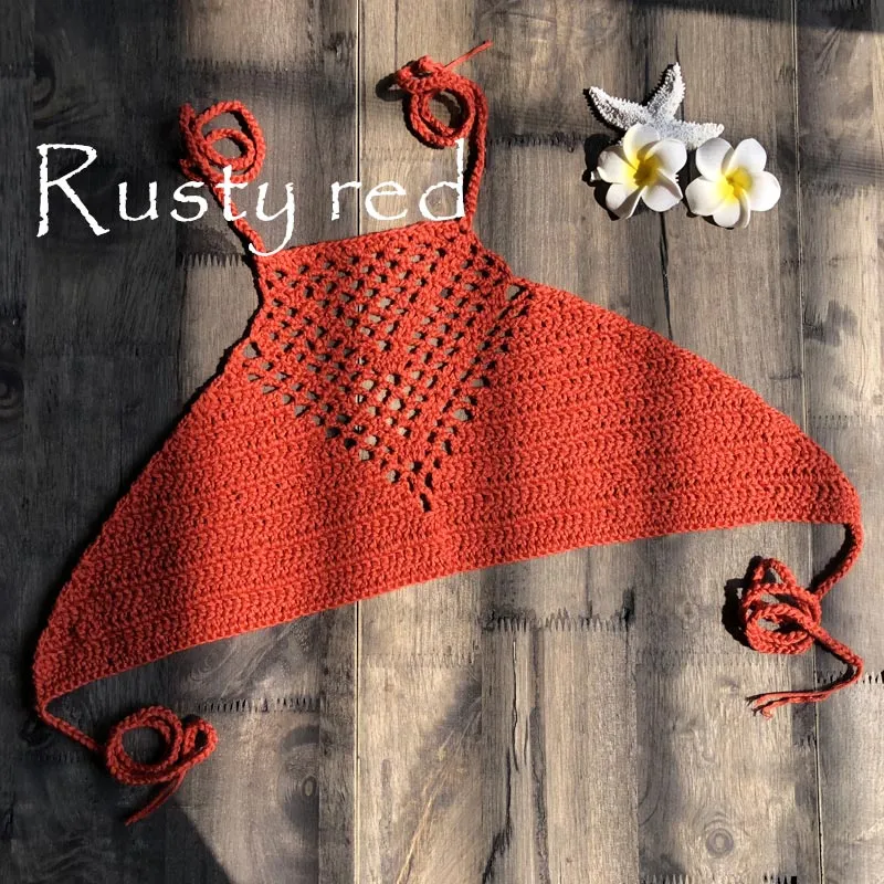 High Quality Hand Knitted Crop Top Halter Beachwear Backless Bra
