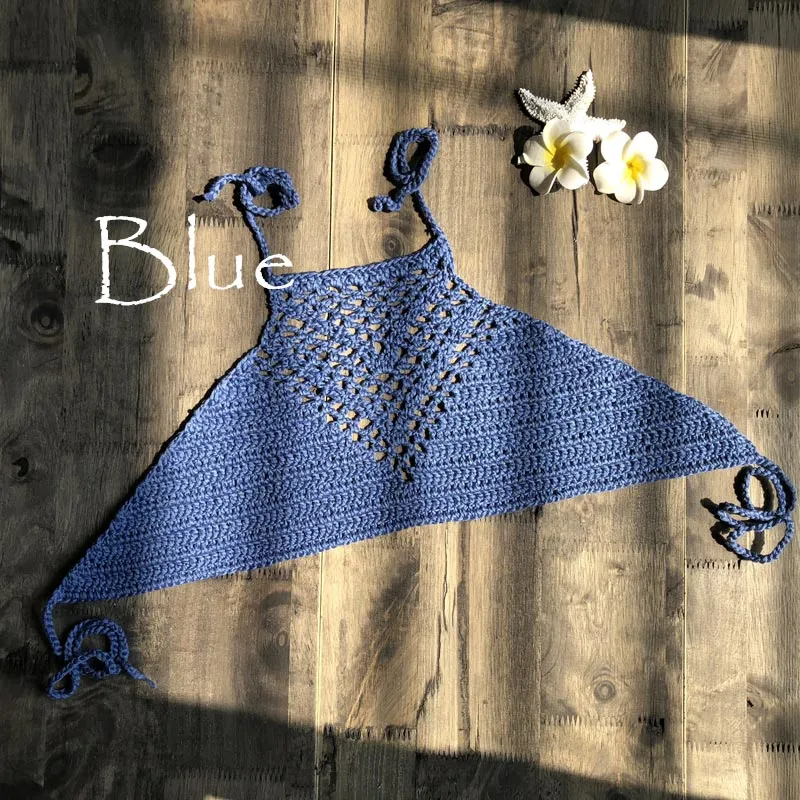High Quality Hand Knitted Crop Top Halter Beachwear Backless Bra