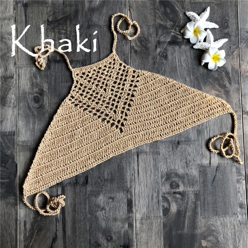 High Quality Hand Knitted Crop Top Halter Beachwear Backless Bra