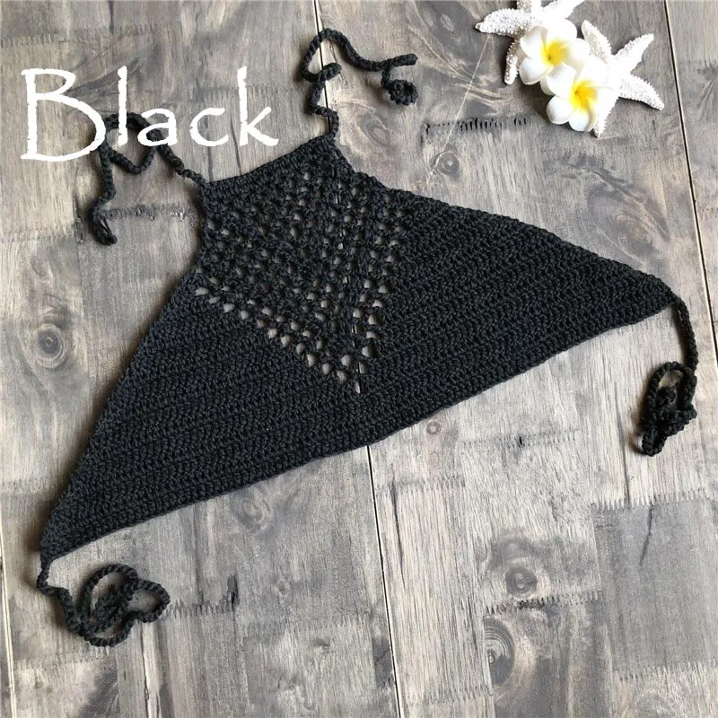 High Quality Hand Knitted Crop Top Halter Beachwear Backless Bra