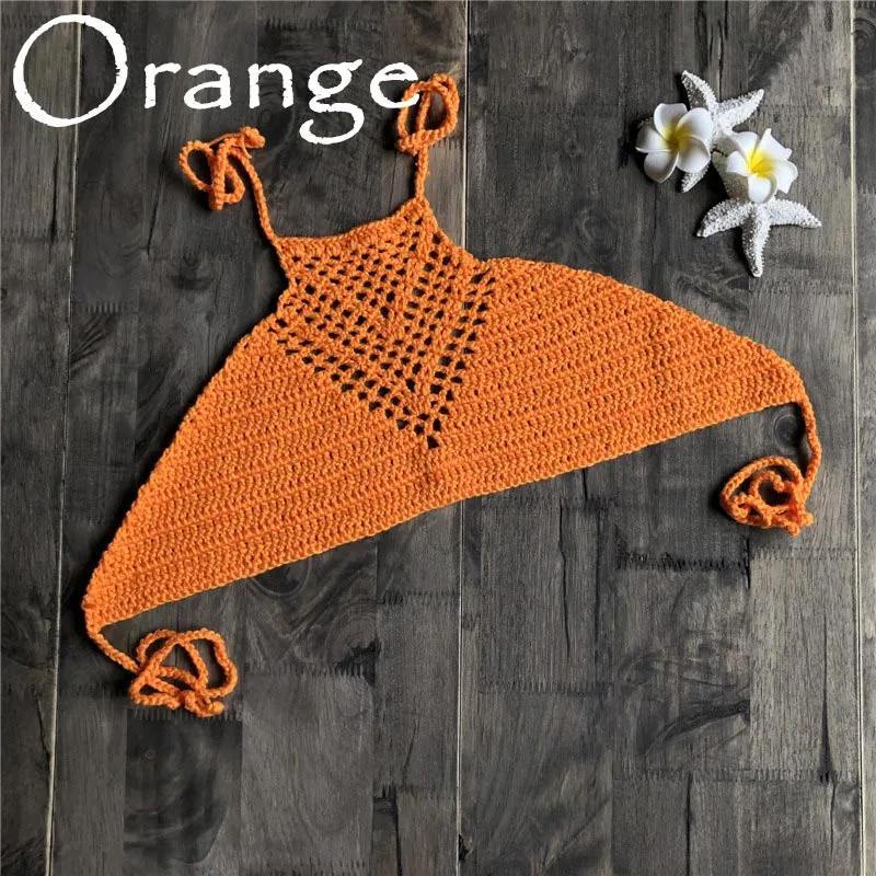 High Quality Hand Knitted Crop Top Halter Beachwear Backless Bra