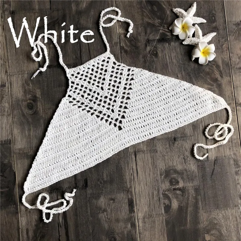 High Quality Hand Knitted Crop Top Halter Beachwear Backless Bra