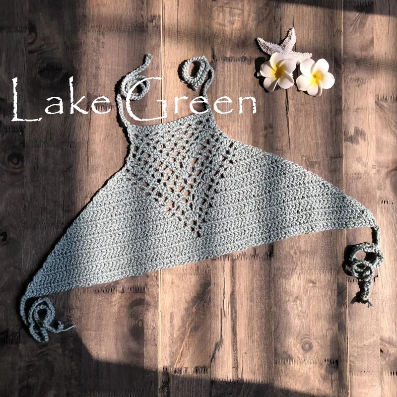 High Quality Hand Knitted Crop Top Halter Beachwear Backless Bra
