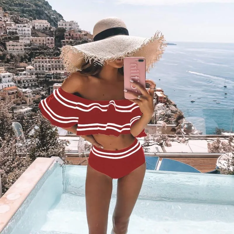 High Waist Bikini Set Sexy Off Shoulder Swimwear